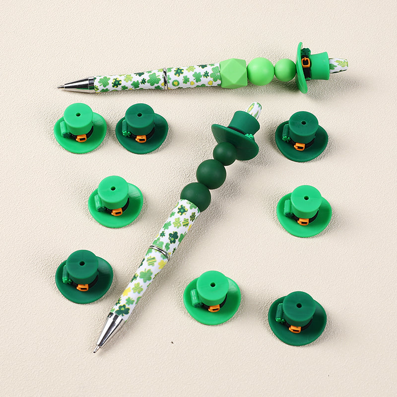 Silicone 3D Focal Beads St Patrick Day Green Lucky Cap With Clover Detail 5