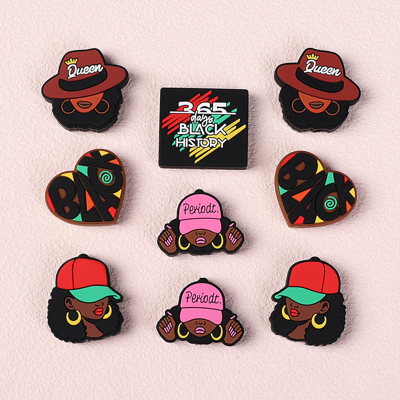 20pcs Silicone Focal Beads Black Girl Wearing Hat and Afro Hairstyle 5
