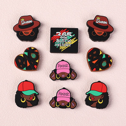 20pcs Silicone Focal Beads Black Girl Wearing Hat and Afro Hairstyle 5