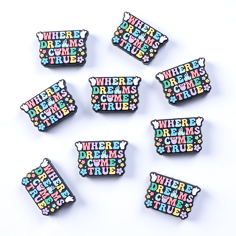 20pcs Silicone Focal Beads Dreams Text and Unicorn with Dreamcatcher Design 15