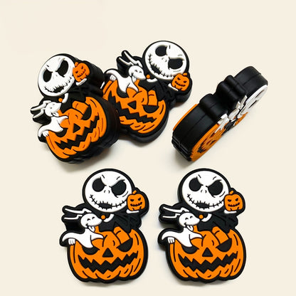 20Pcs Silicone Focal Beads Halloween Pumpkin Skull Holding Pumpkin