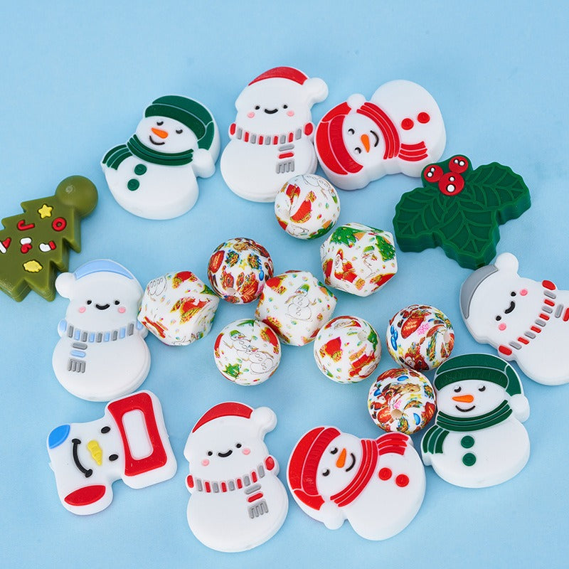 10pcs Silicone Focal Beads Christmas Snowman Tree Stocking Set 5