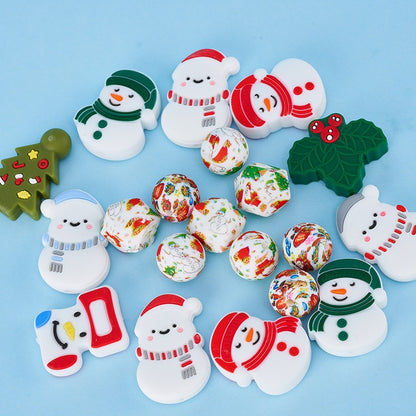 10pcs Silicone Focal Beads Christmas Snowman Tree Stocking Set 5