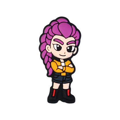 20Pcs Silicone Focal Beads Girl Characters Standing Pose with Colorful Hair 10