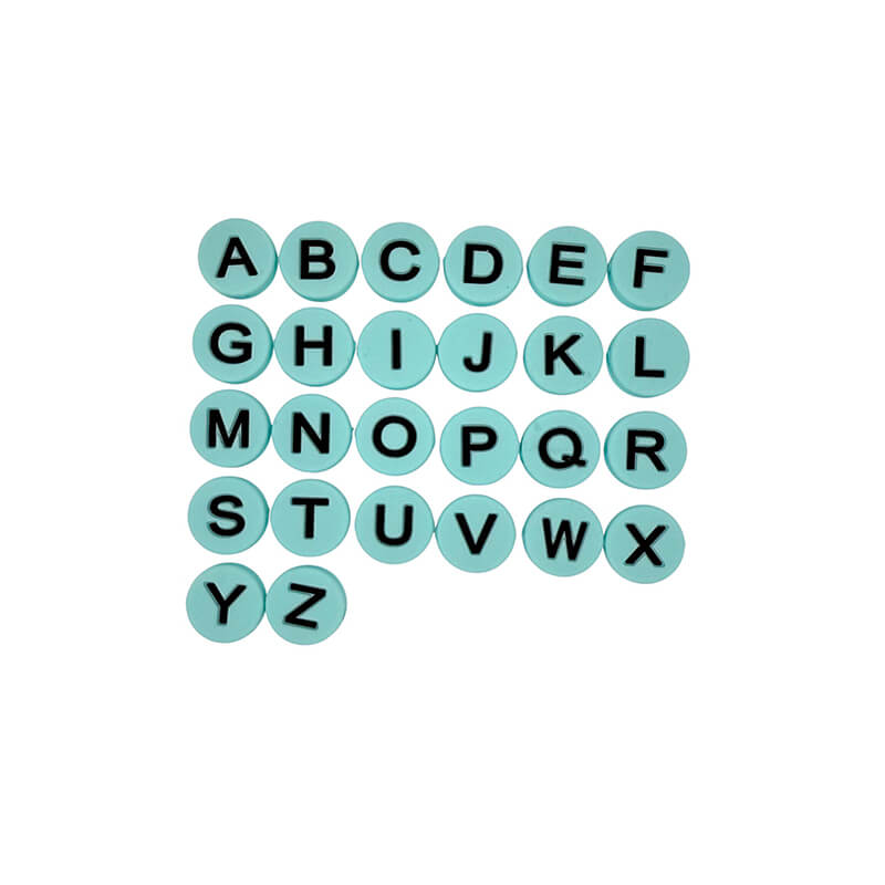 15mm Flat 7 Color 26 English Letters Silicone Focal Beads
