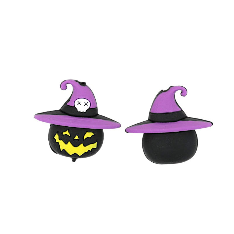 20Pcs Silicone 3D Focal Beads Halloween Black Pumpkin with Purple Witch Hat