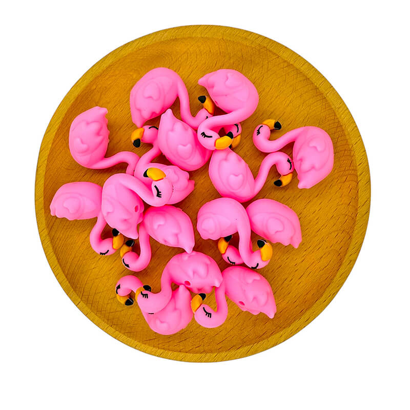 Silicone 3D Focal Beads Pink White Smiling Swan Facing Beak Detail 4