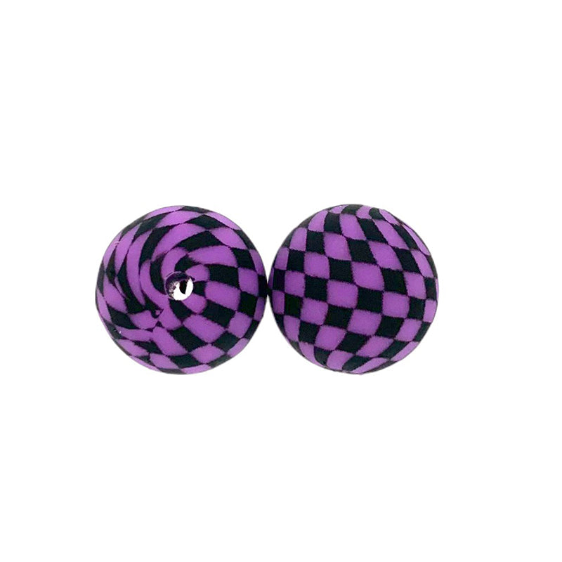 50pcs 15mm Printed Checkered Silicone Beads 2