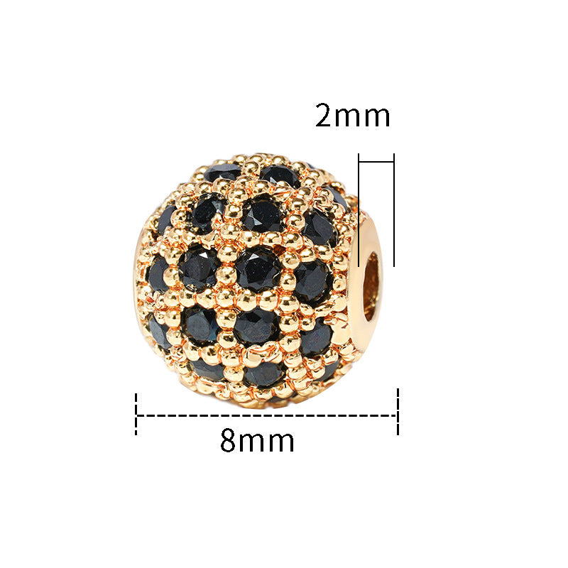 30pcs Fancy Zirconia Paved Brass Round Beads 18