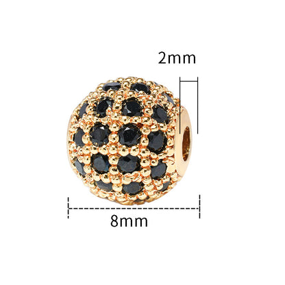 30pcs Fancy Zirconia Paved Brass Round Beads 18