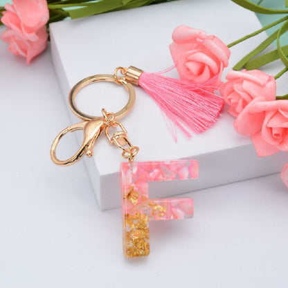 Resin Pink Tassel Letter Keychain A to Z Initial Charm 6