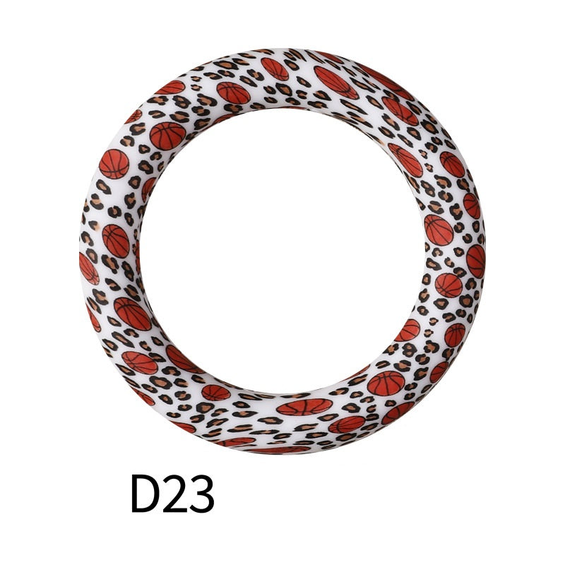 65mm Printed Silicone Beads Ring Shape Printed Design 29