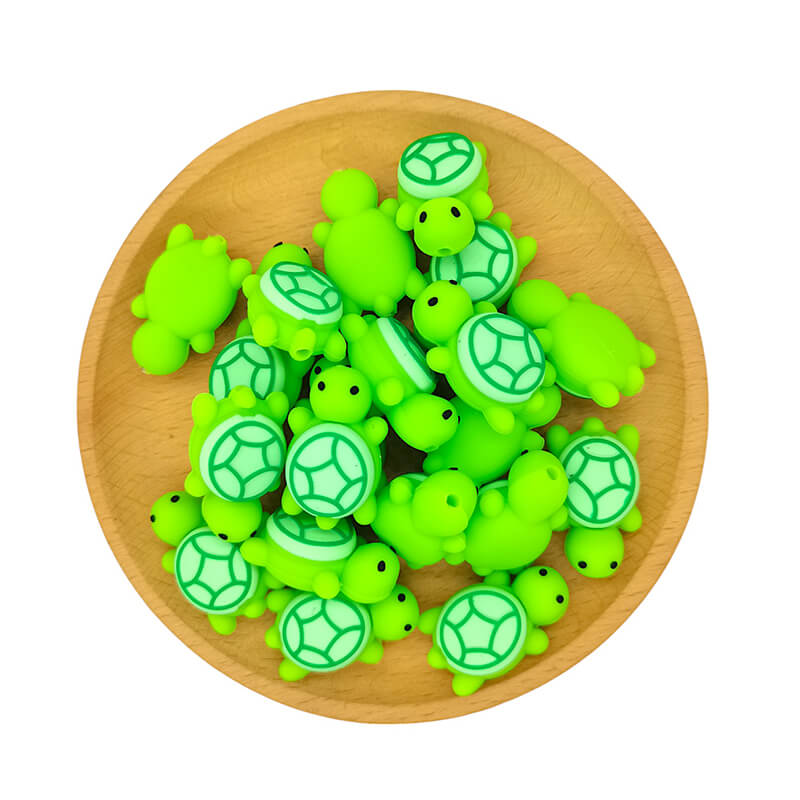 Silicone 3D Focal Beads Cute Little Green Turtle Front Facing 2