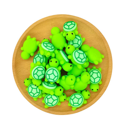 Silicone 3D Focal Beads Cute Little Green Turtle Front Facing 2