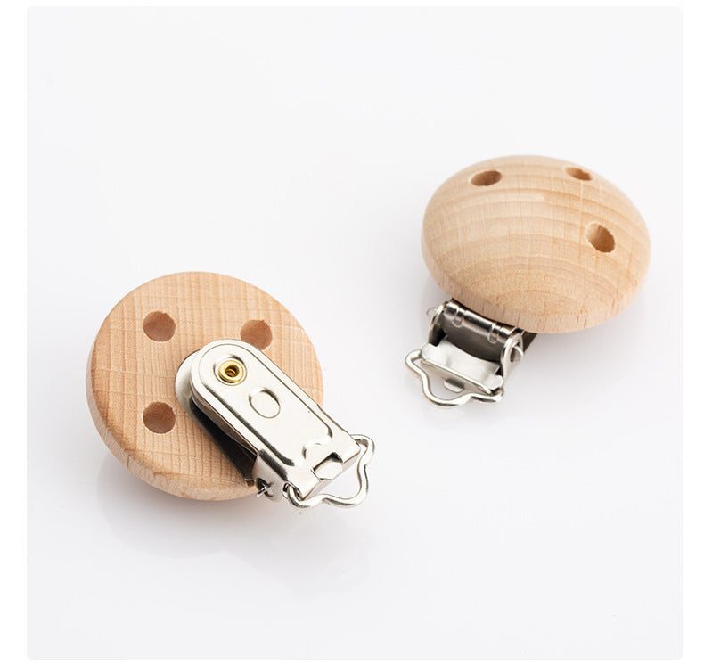 Beech Wood Pacifier Clip with Round Three-Hole 30mm 2