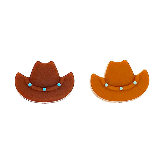 20pcs Silicone Focal Beads Western Cowboy Hat with Turquoise Studs