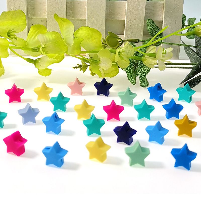 50pcs Silicone Focal Beads Star Flat Shape