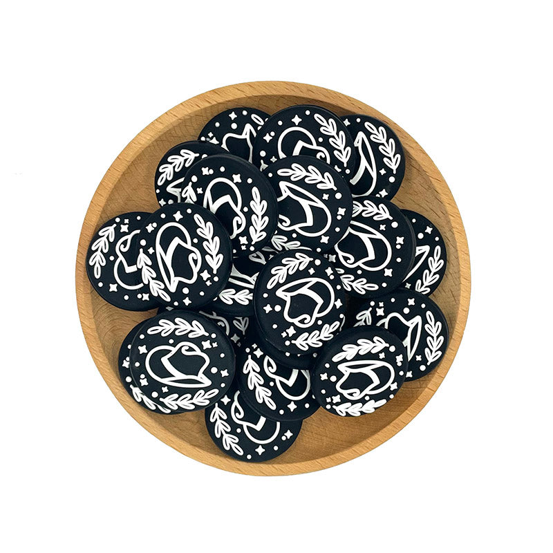 20pcs Silicone Focal Beads Hat White Outline on Black Background 2