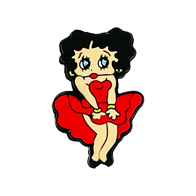 20pcs Silicone Focal Beads Woman with Black Curly Hair Red Dress