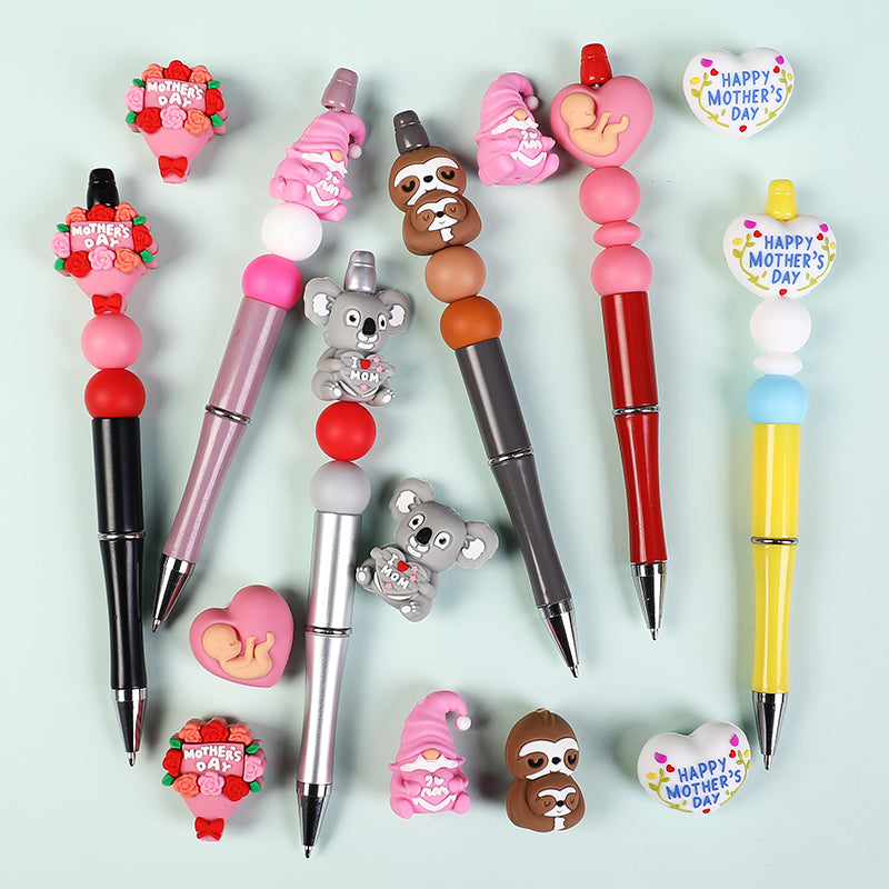 20Pcs Silicone 3D Focal Beads Mother Day Koala Bouquet Holding Heart 8