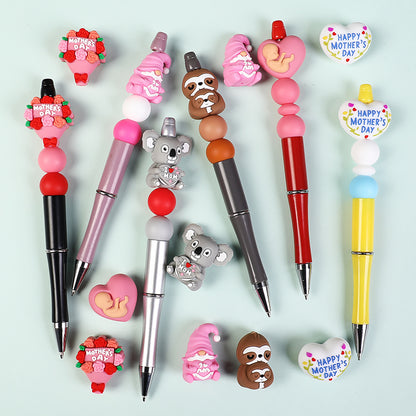 20Pcs Silicone 3D Focal Beads Mother Day Koala Bouquet Holding Heart 8