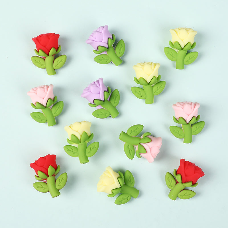 20Pcs Silicone 3D Focal Beads Multi Color Rose Holding Stem 5