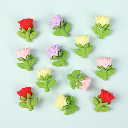 20Pcs Silicone 3D Focal Beads Multi Color Rose Holding Stem 5
