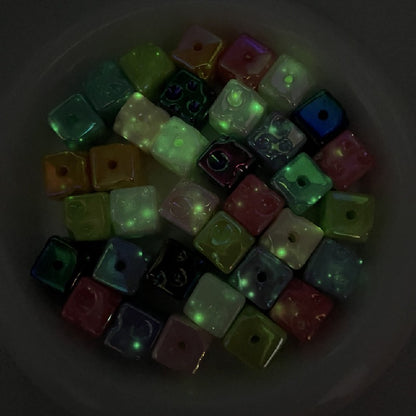 10pcs 14.5mm Light In The Dark Acrylic Cheese Cube Beads 3