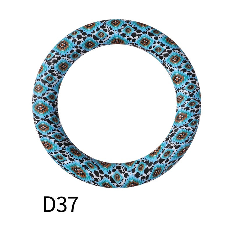 65mm Printed Silicone Beads Ring Shape Printed Design 43