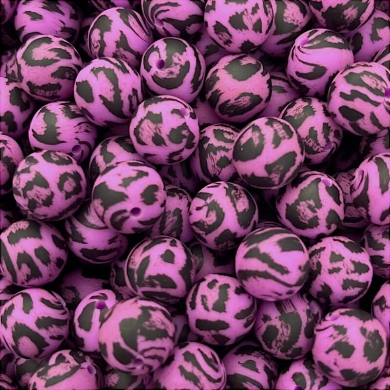 50pcs 15mm Leopard Silicone Beads Printed Design