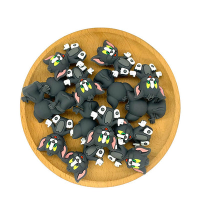 Silicone 3D Focal Beads Gray Cartoon Cat Character Sitting Pose 2