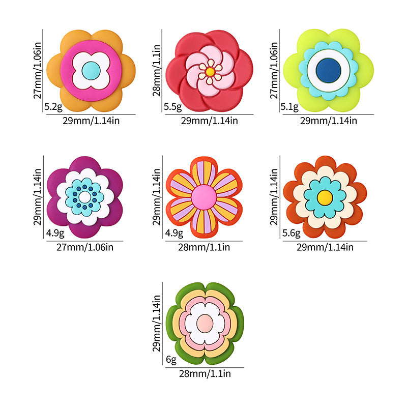 Silicone Focal Beads Bohemian Seven Flowers Layered Petal Detail 10