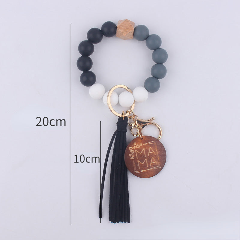 MAMA Tag Silicone Bead Wristlet Keychain with Tassel Charm 5