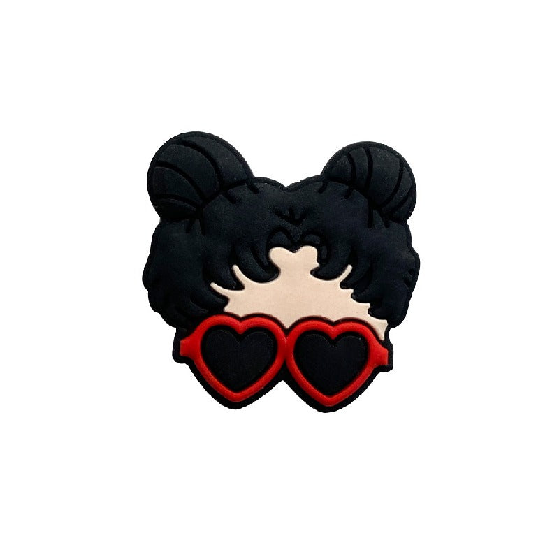 20pcs Silicone Focal Beads Girl Face with Double Bun Hairstyle 8