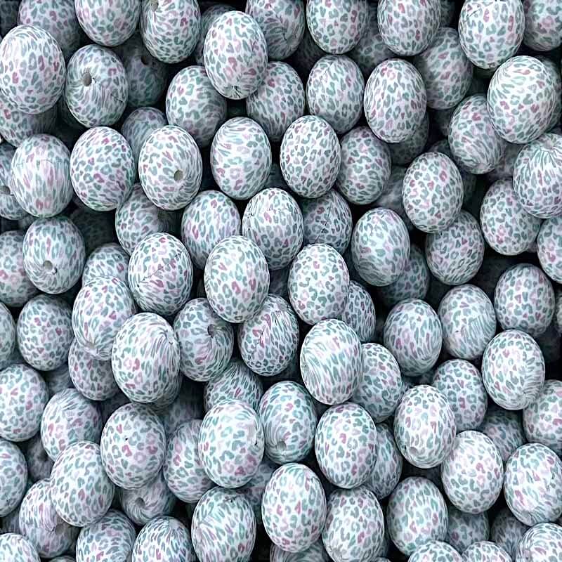 50pcs 15mm Leopard Silicone Beads Printed Design Multi Color