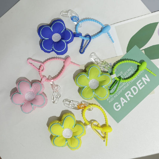 Cute Fabric Flower Silicone Bead Wristlet Keychain with Clip