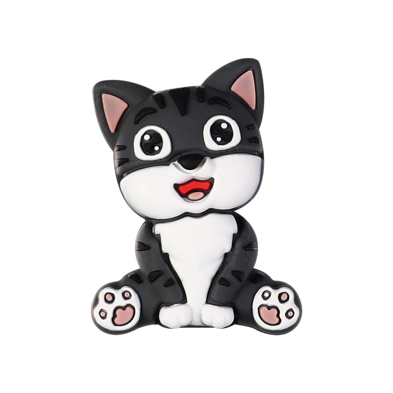 20Pcs Silicone 3D Focal Beads Dark Cat Sitting Pose 10