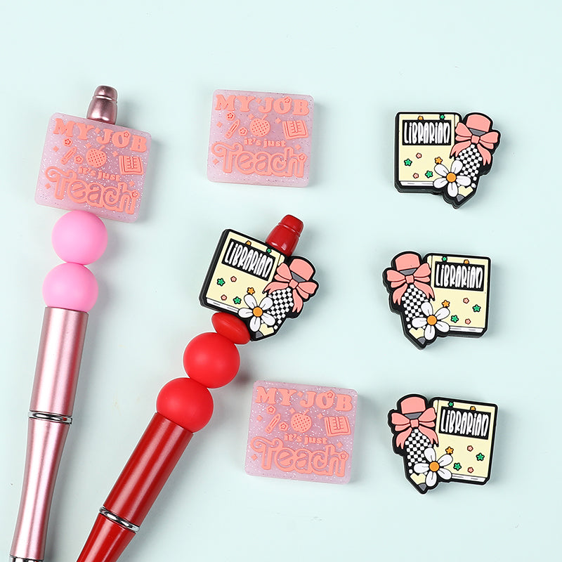20Pcs Silicone Focal Beads Library Reed Duck Book and Quote Designs 12
