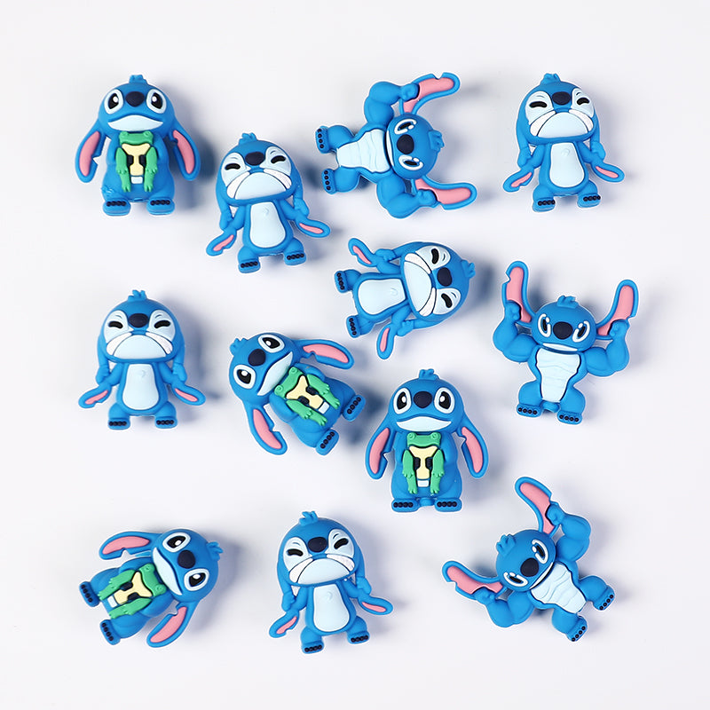 20Pcs Silicone 3D Focal Beads Blue Alien Character Large Ears Stacked Figure 5