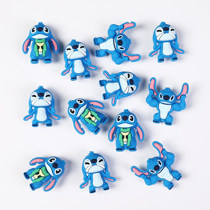 20Pcs Silicone 3D Focal Beads Blue Alien Character Large Ears Stacked Figure 5