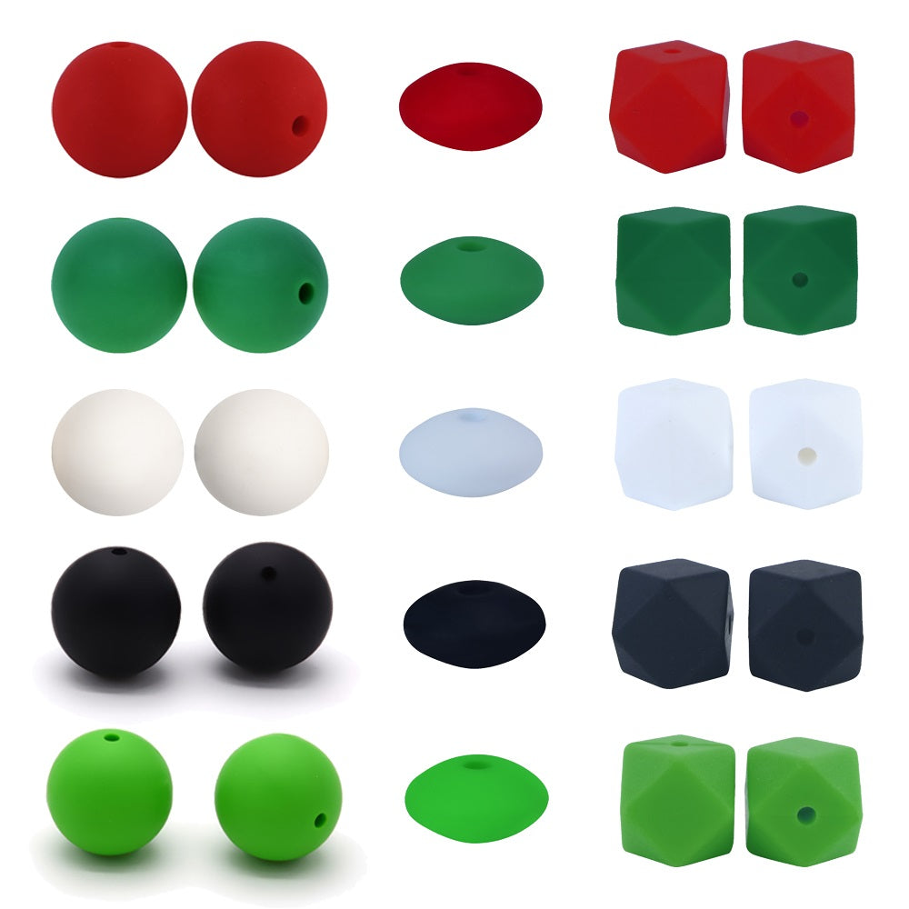 20pcs Christmas Silicone Beads Solid Color Assorted Sizes and Shapes