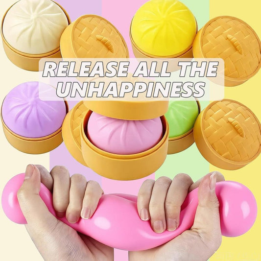 TPR Giant Steamed Stuffed Bun Squishy Soft Squeeze Toy with Steamer 5.5x9cm