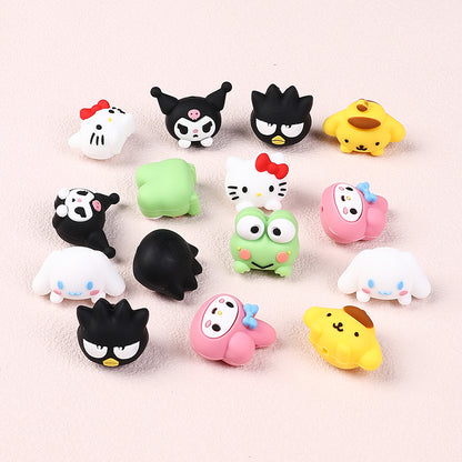20Pcs Silicone 3D Focal Beads White Cat Round Head with Bow and Pink Rabbit Hood 3