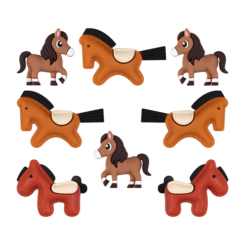 20Pcs Silicone 3D Focal Beads Brown Yellow Pony Side Profile 6