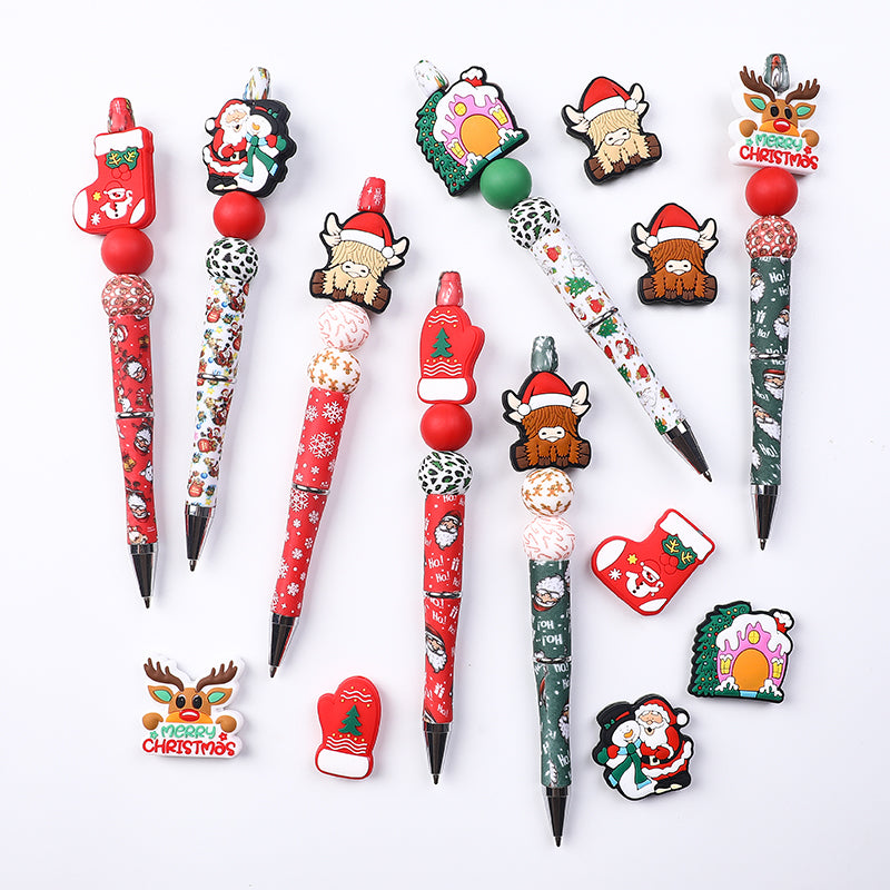 20pcs Silicone Focal Beads Christmas Tree House Kitty Santa and Snowman 3