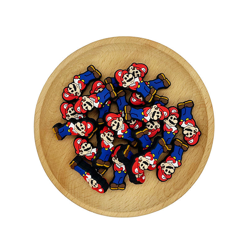 20pcs Silicone Focal Beads Red Cap Man with Mustache Standing Pose 2