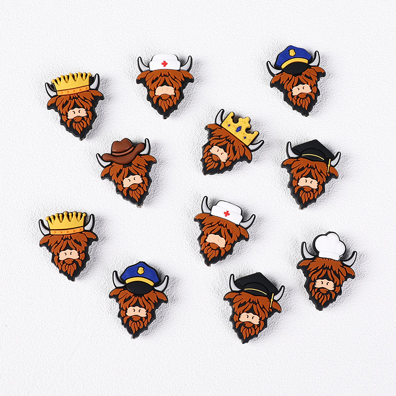 Silicone Focal Beads Seven Professions Highland Cattle Front Facing 8