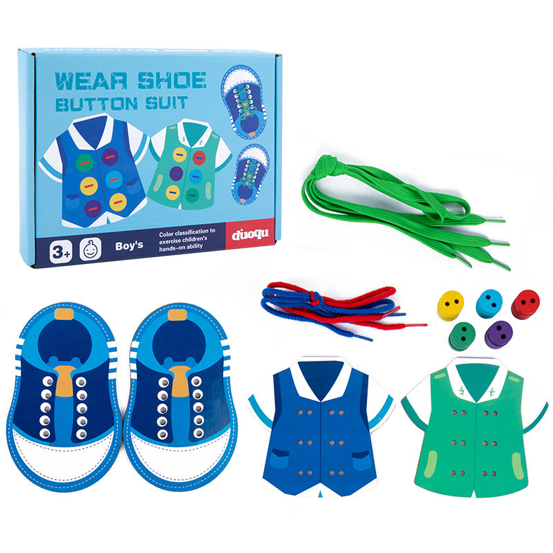 Wooden Clothes Shoes Threading Montessori Toys for Kids 5