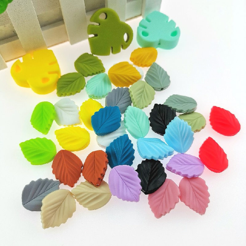 20pcs Silicone Focal Beads Colorful Leaves Leaf Shape 5