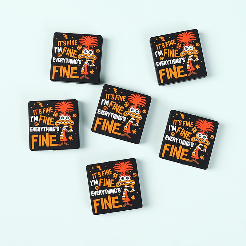 Silicone Focal Beads Mouse Character Front Facing with Text I'm Fine
